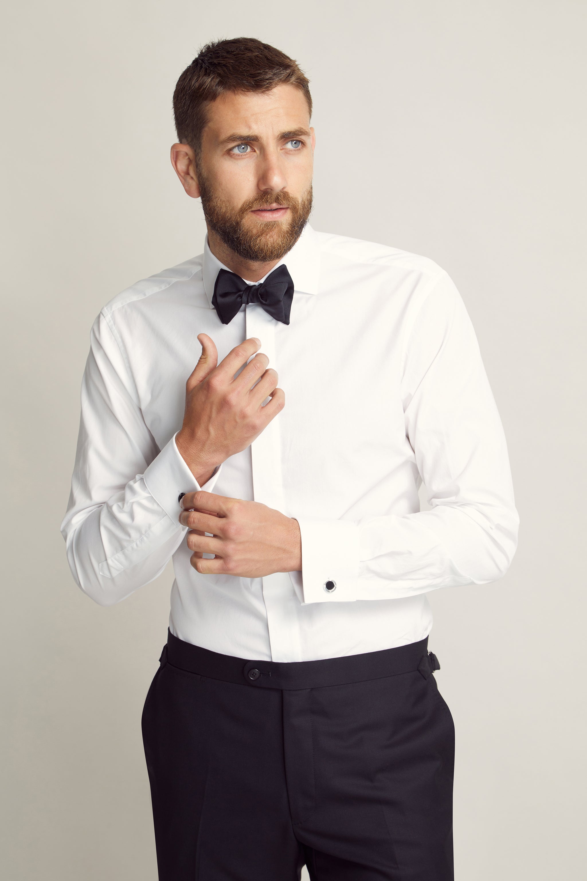 Black Self Tied Bow Tie custom tailored in Sydney Australia, front view.