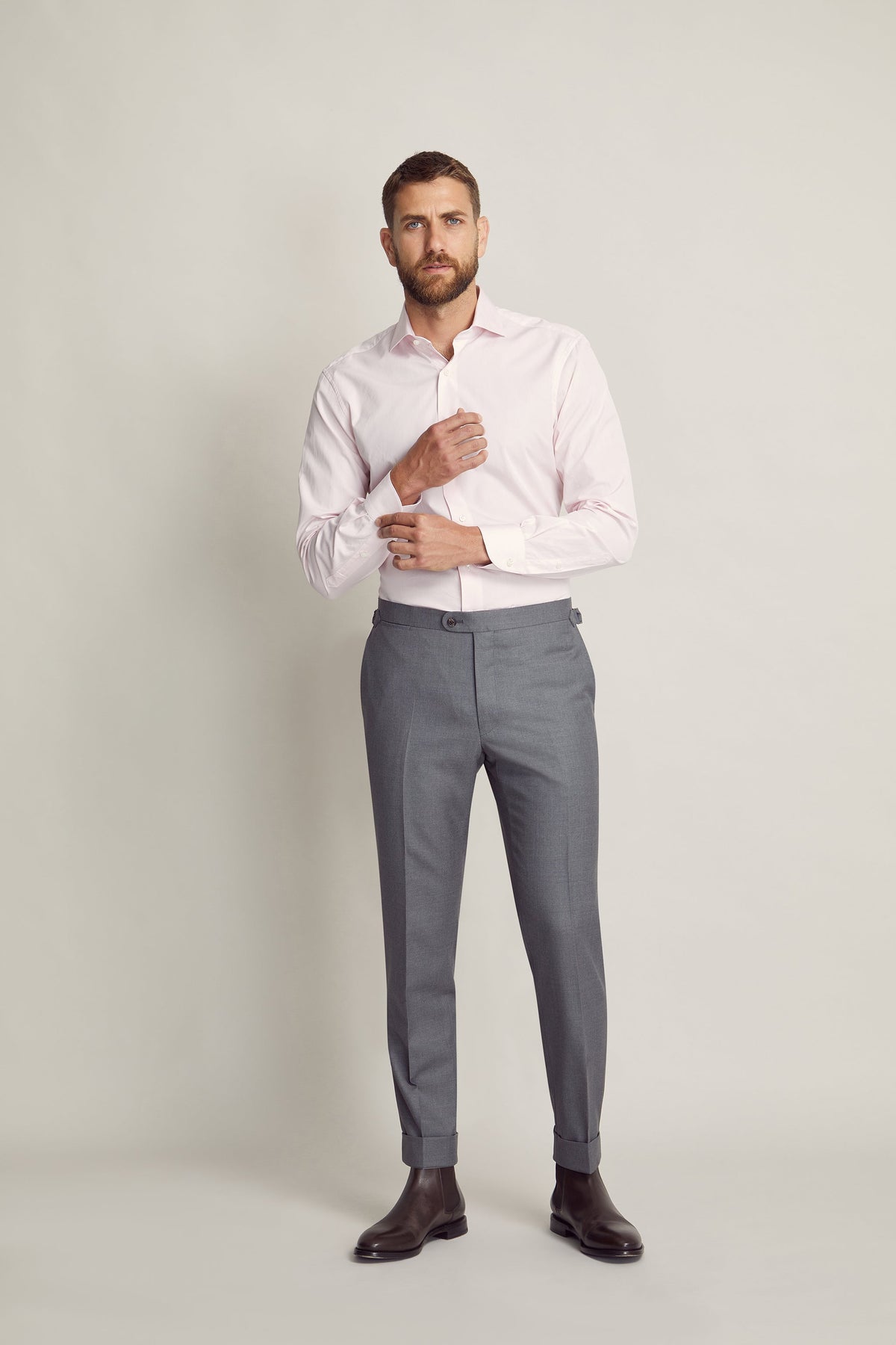 Grey Business Dress Trouser custom tailored in Sydney Australia, front view.