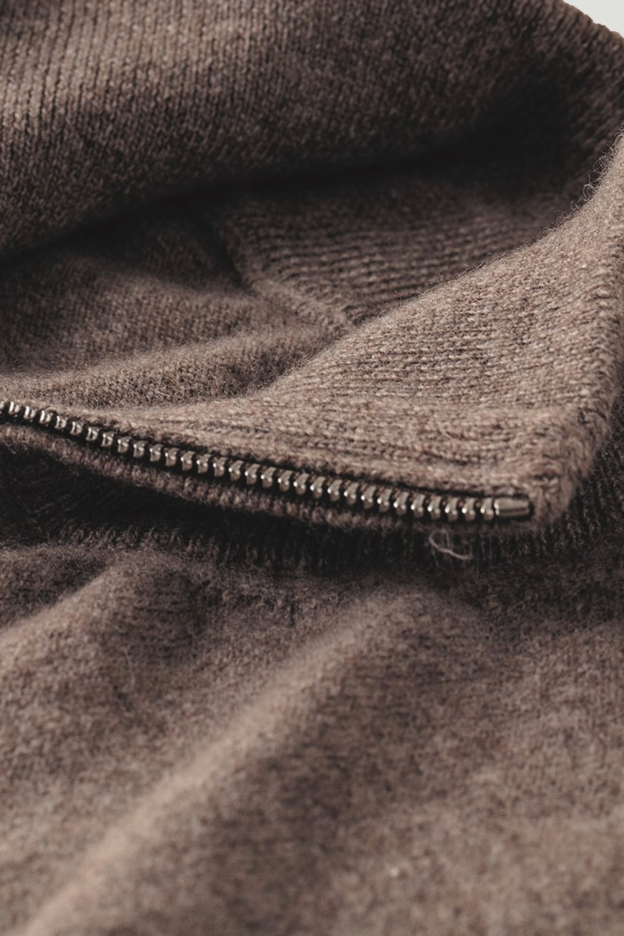 Taupe Cashmere Half Zip Sweater custom tailored in Sydney Australia, front view.