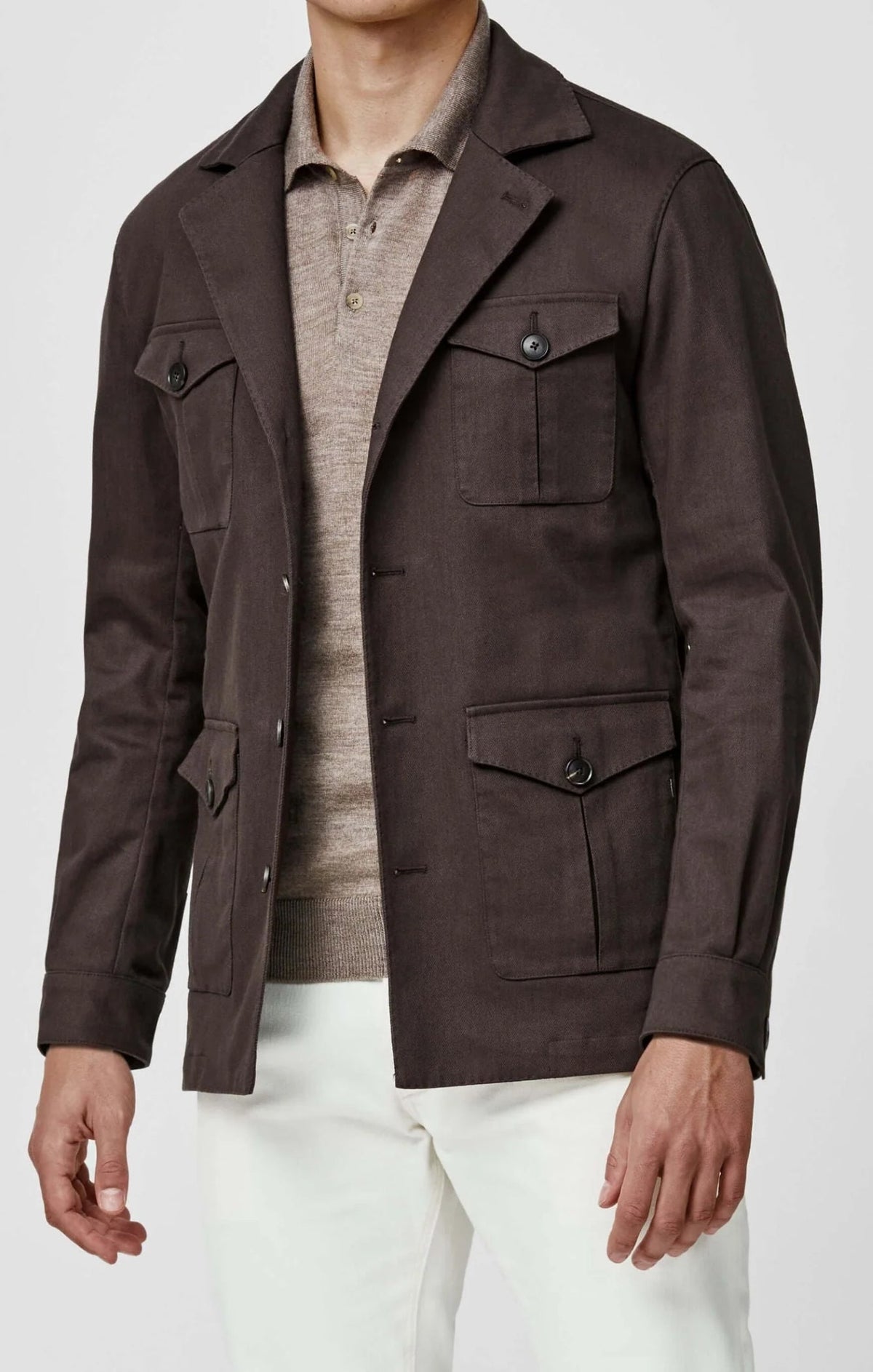 Dark Brown Chore Jacket custom tailored in Sydney Australia, front view.
