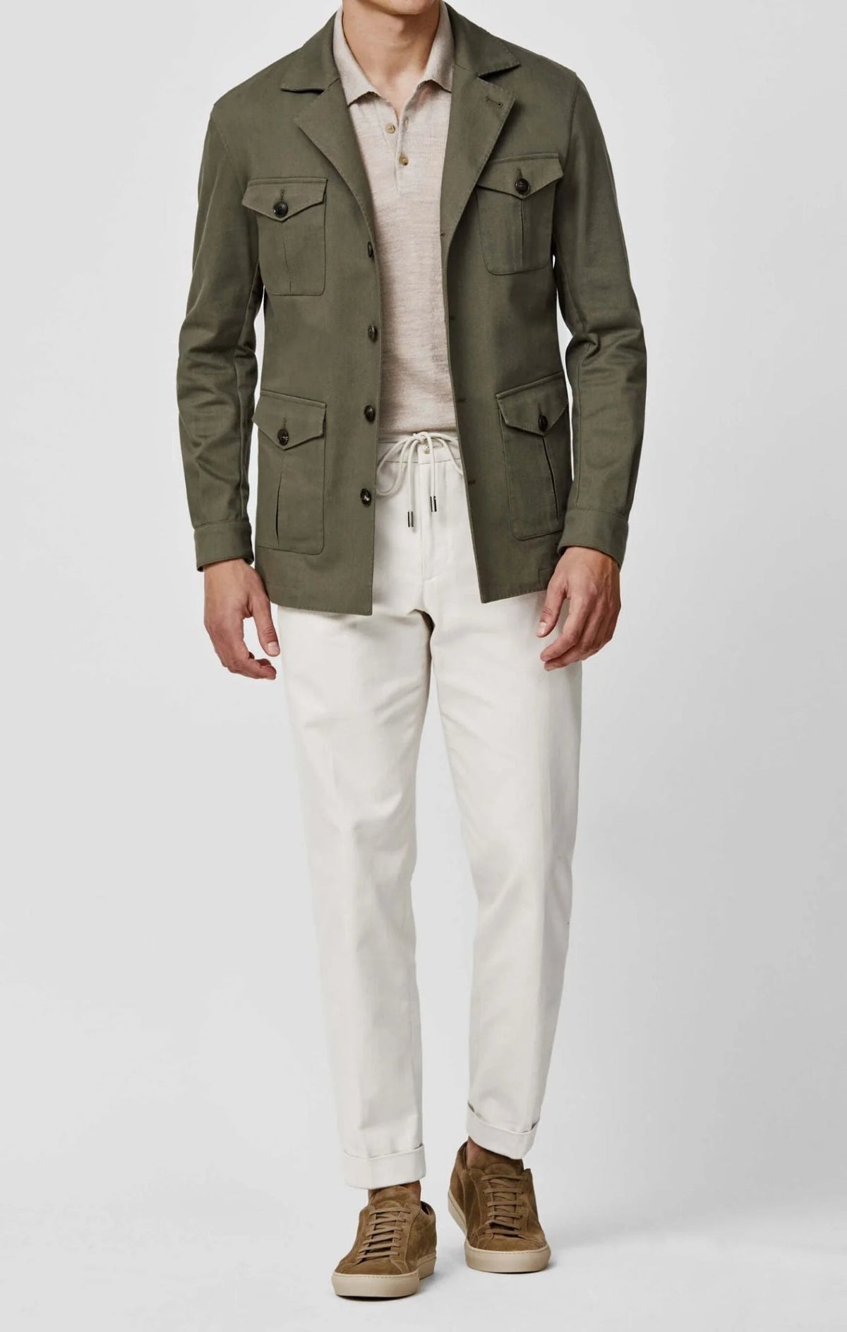 Olive Green Chore Jacket custom tailored in Sydney Australia, front view.