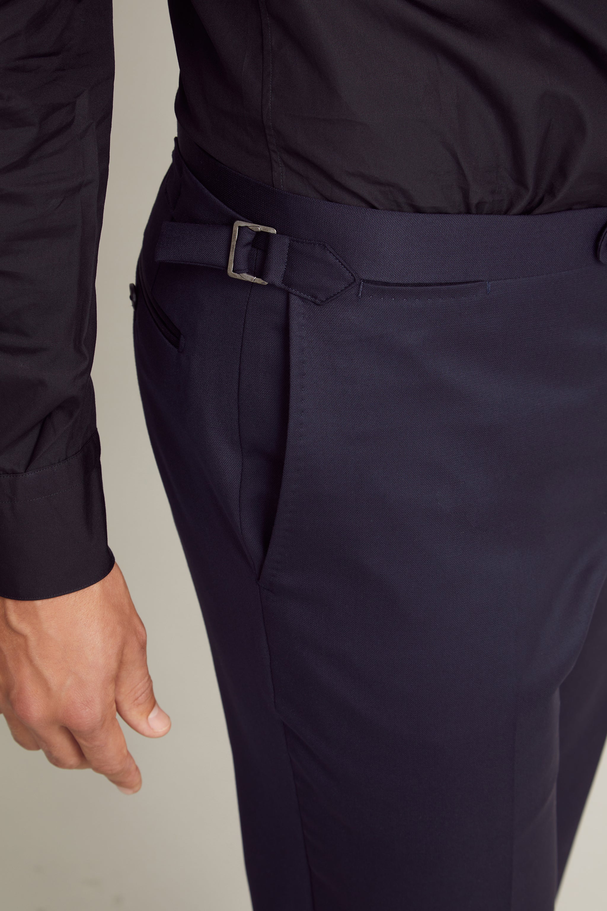Cocktail Suit trouser custom tailored in Sydney Australia, side view.