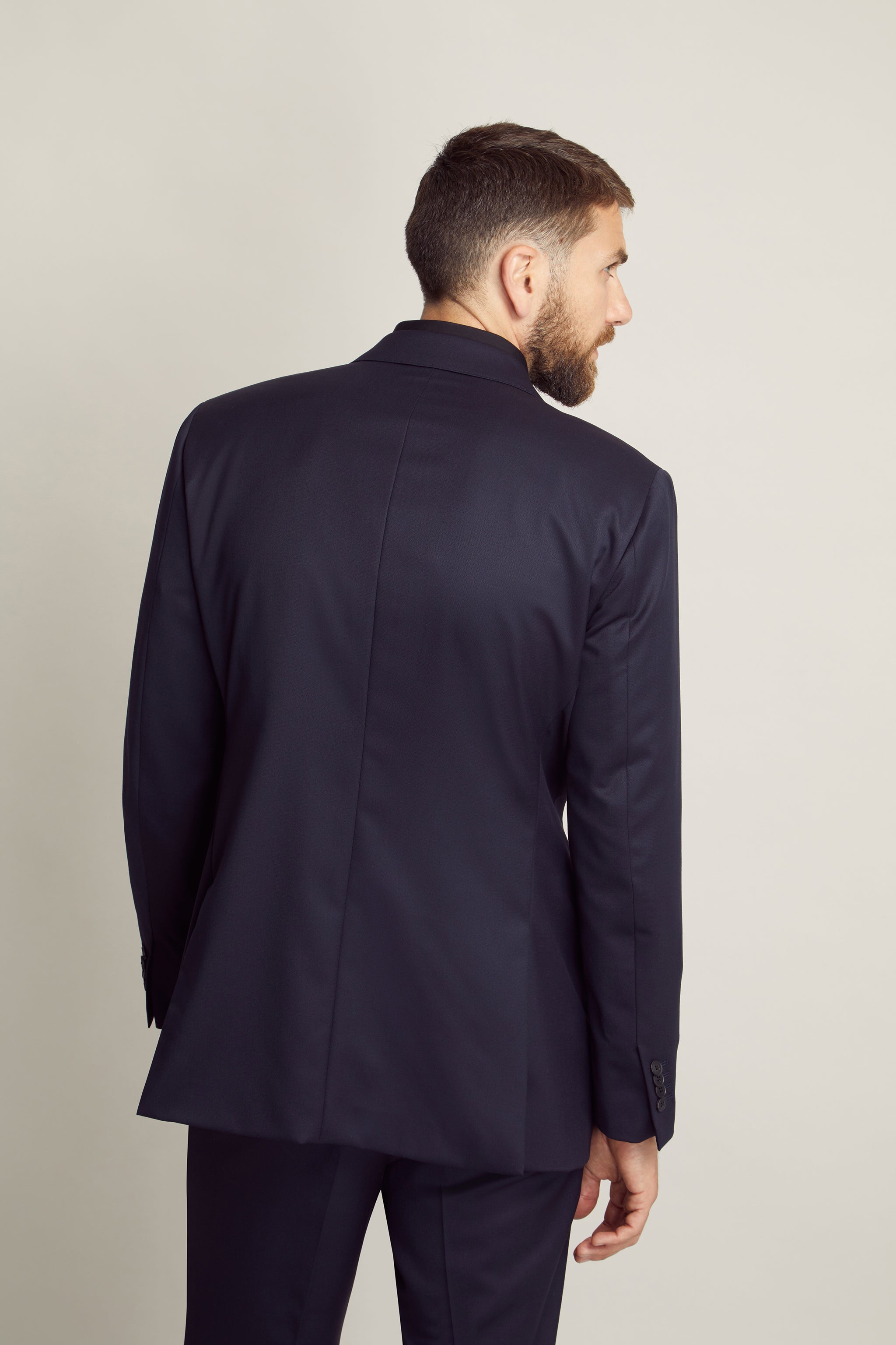 Cocktail peak lapel Suit custom tailored in Sydney Australia, back view.