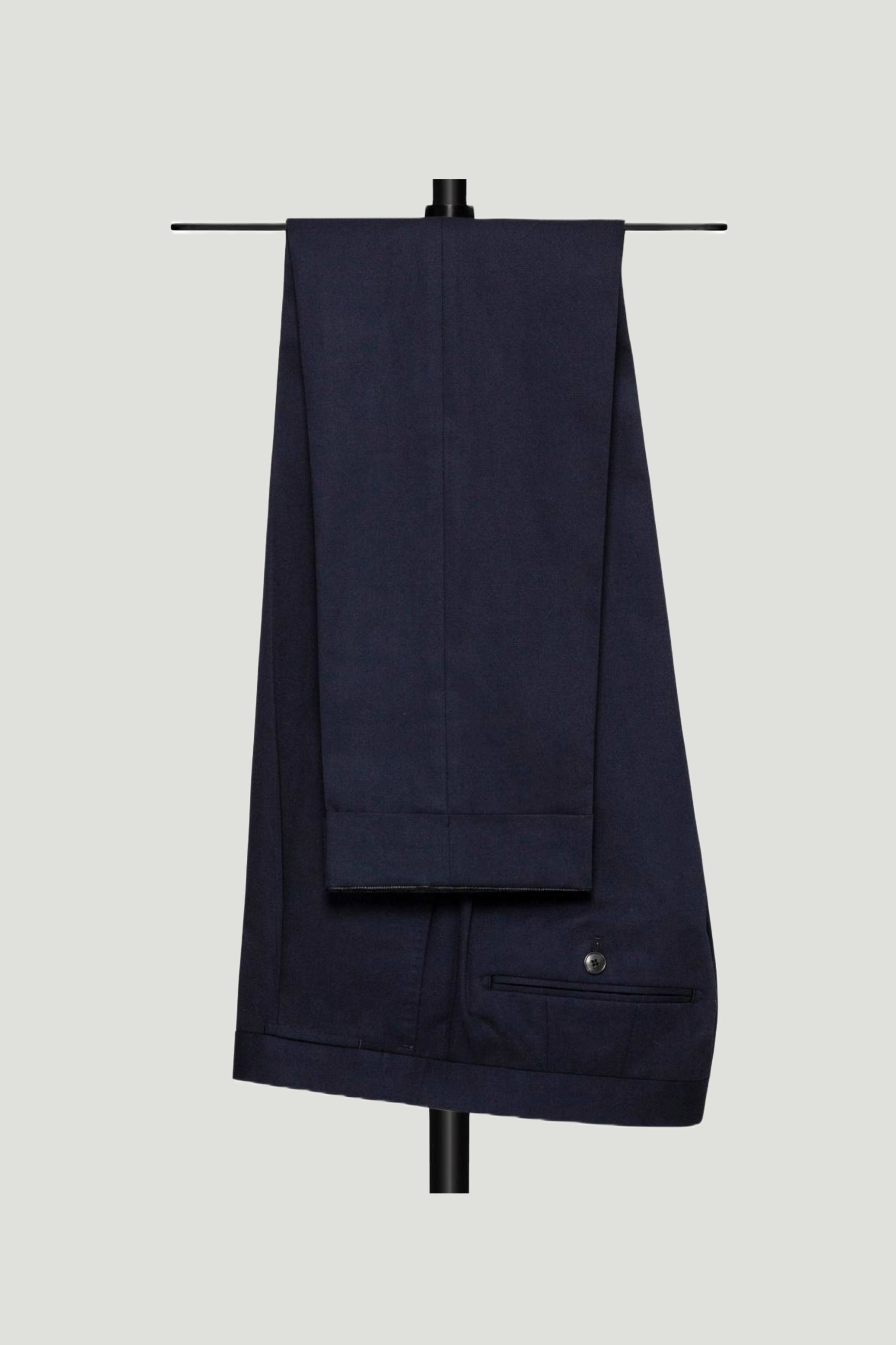 Navy Cotton Dress Trouser custom tailored in Sydney Australia, side view.