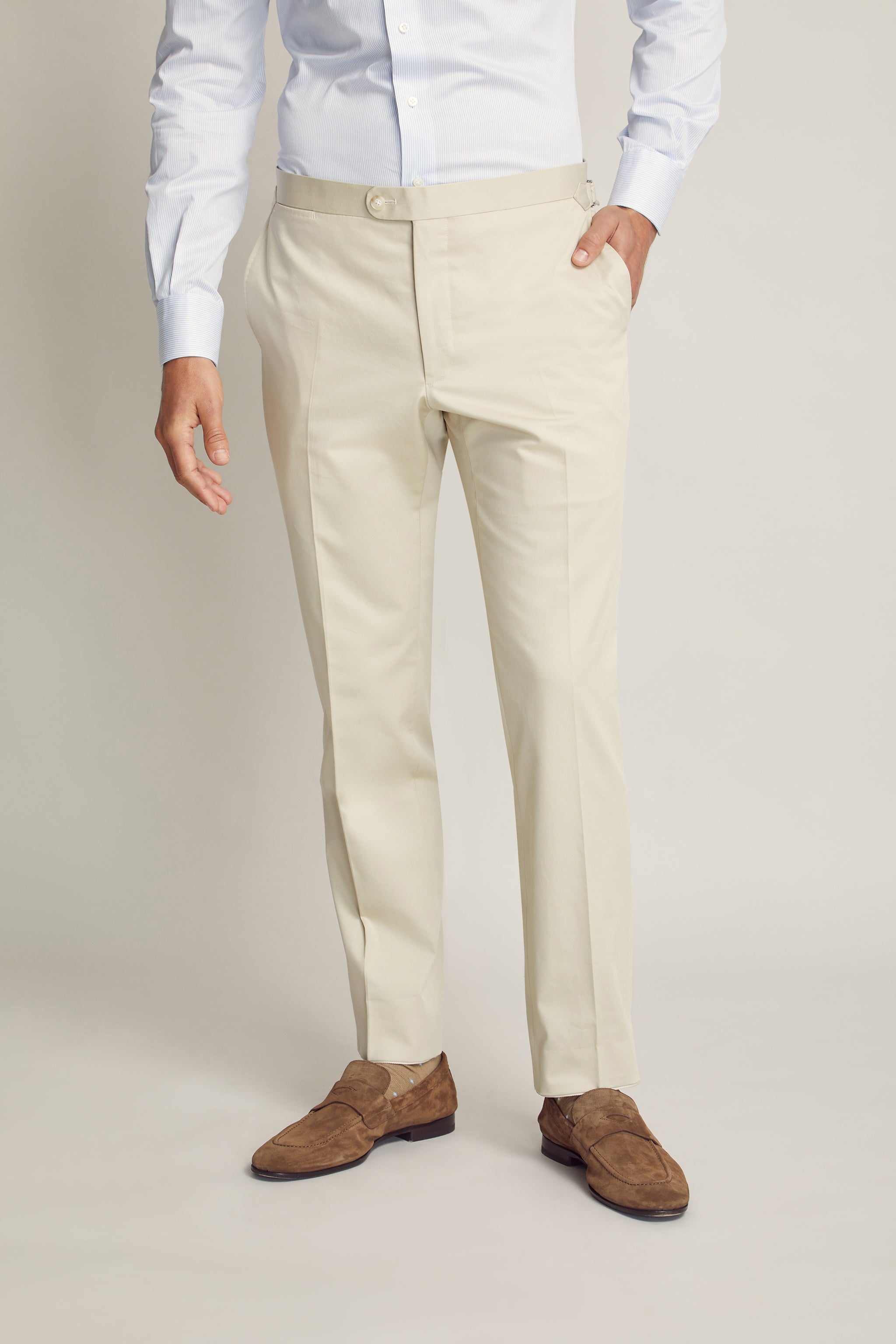 Sand Cotton Dress Trouser custom tailored in Sydney Australia, front view.