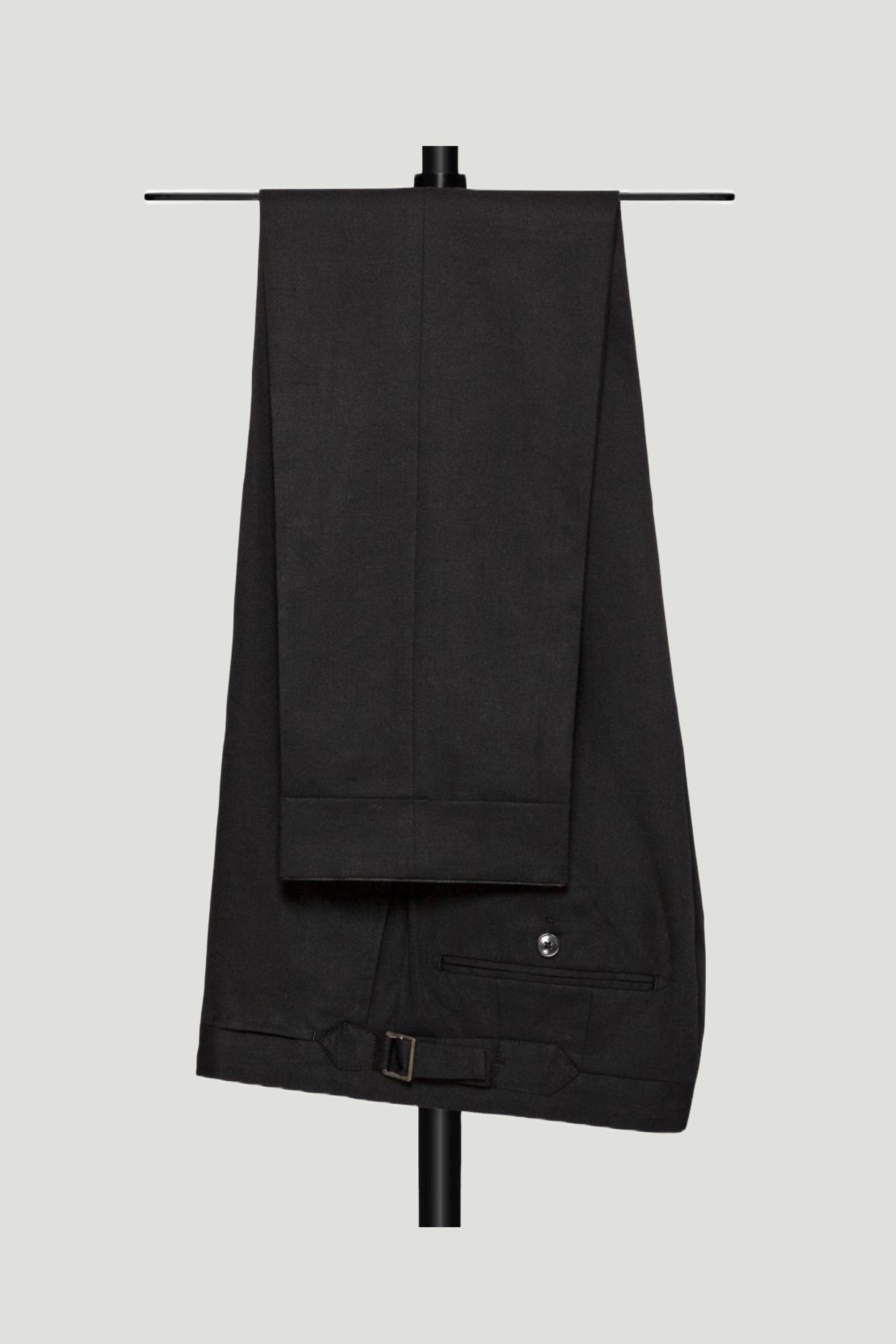 Black Cotton Dress Trouser custom tailored in Sydney Australia, side view.