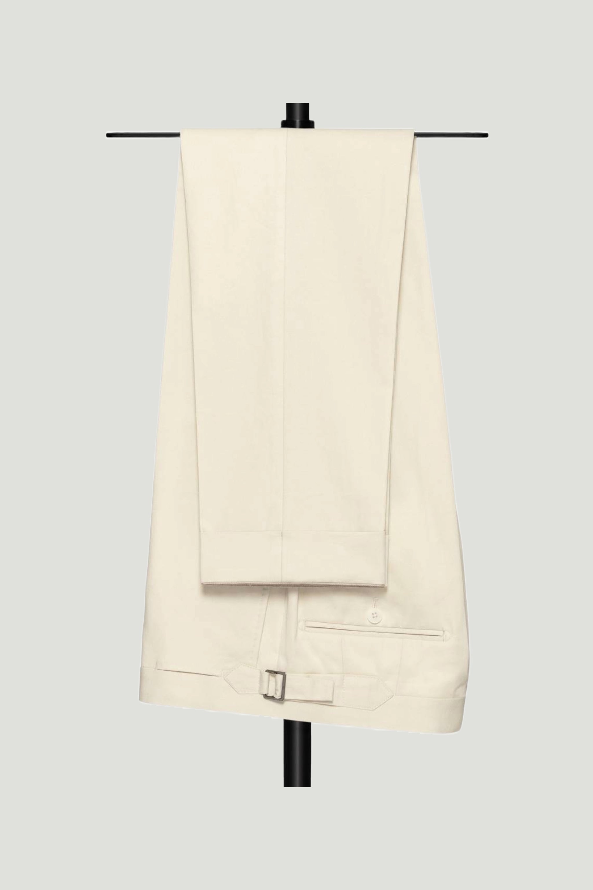 Light Cream Cotton Suit custom tailored in Sydney Australia, side view.