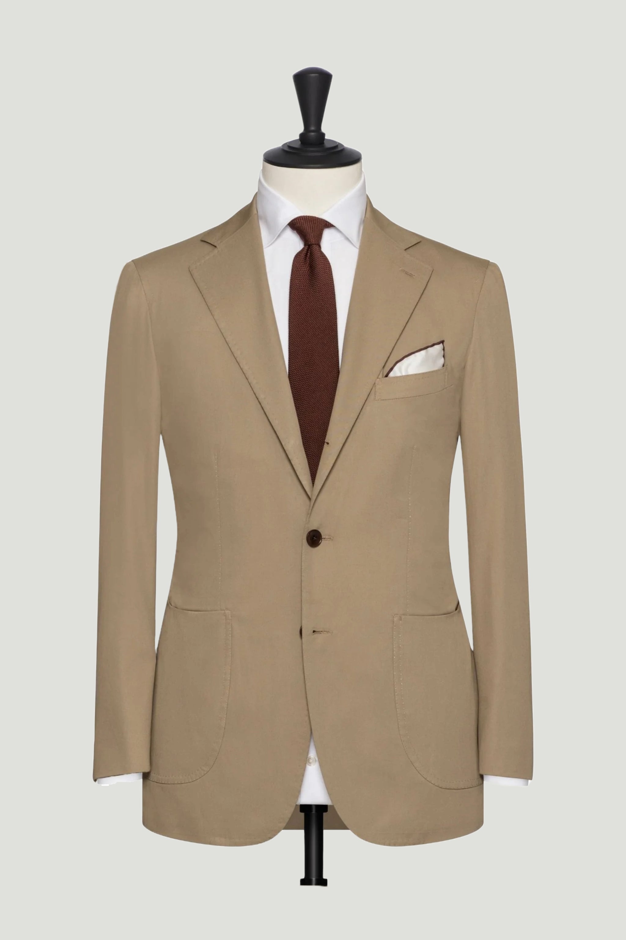Beige Cotton Suit custom tailored in Sydney Australia, front view.