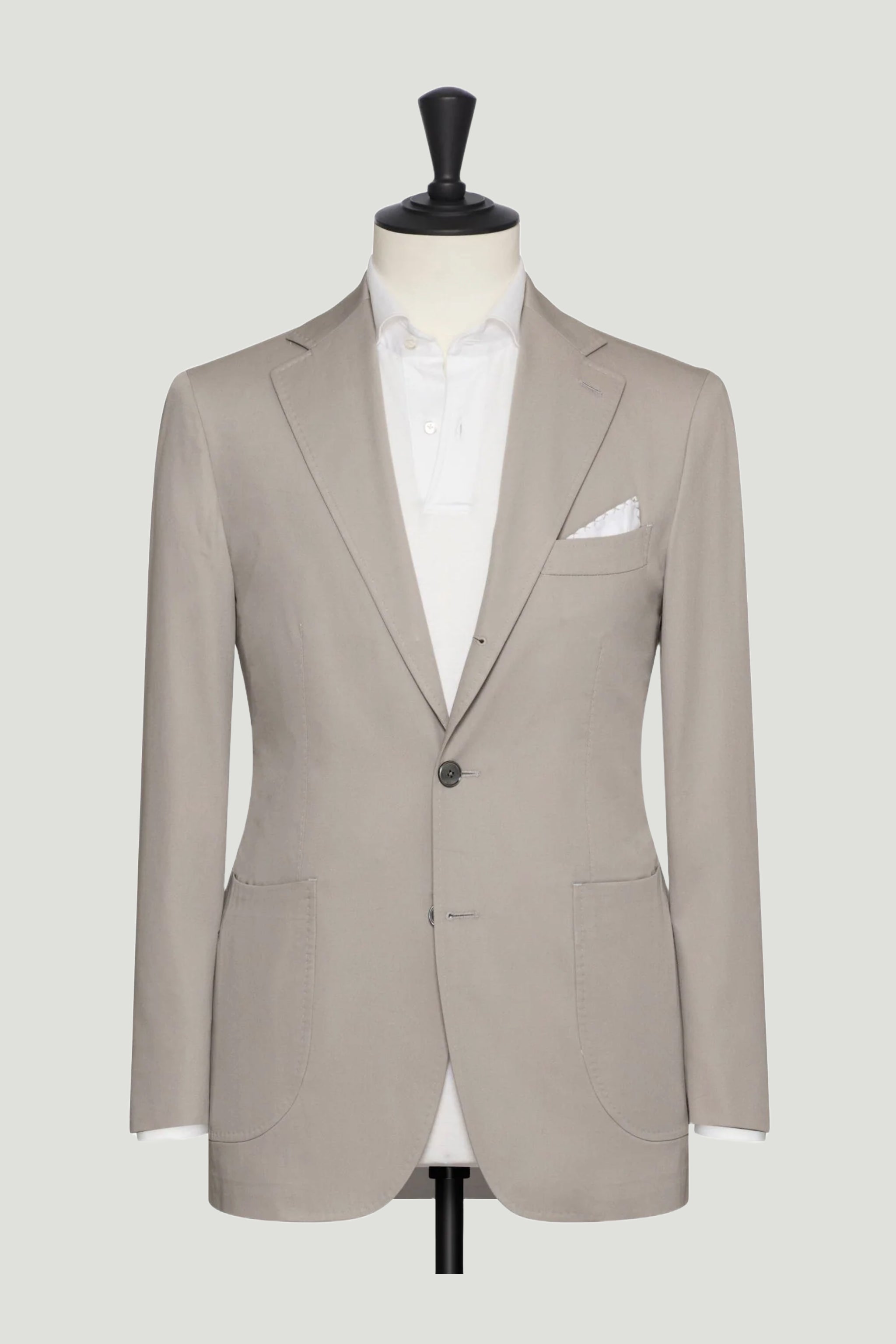 Light grey Cotton Suit custom tailored in Sydney Australia, front view.