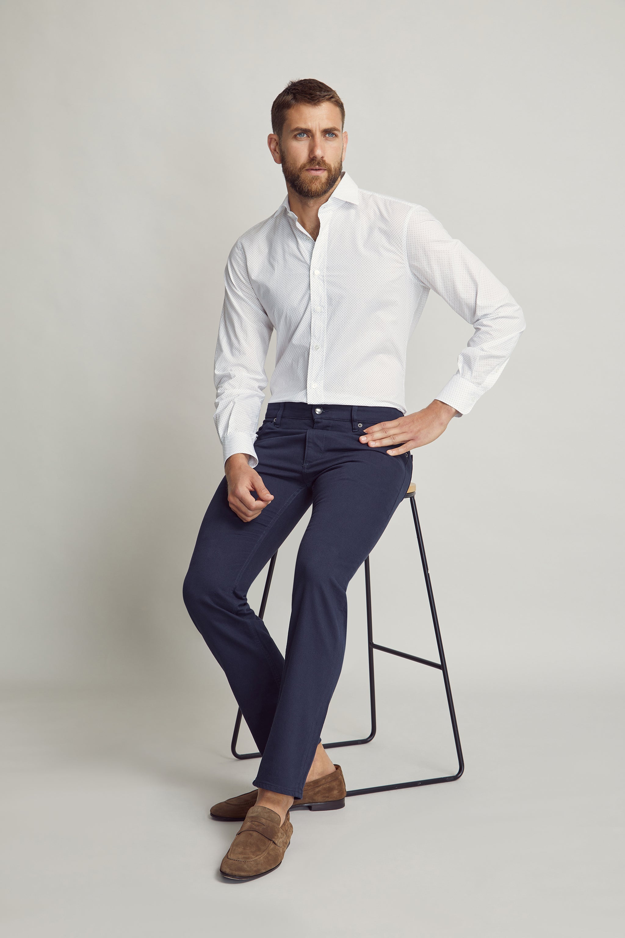 Navy Five Pocket Pants custom tailored in Sydney Australia.