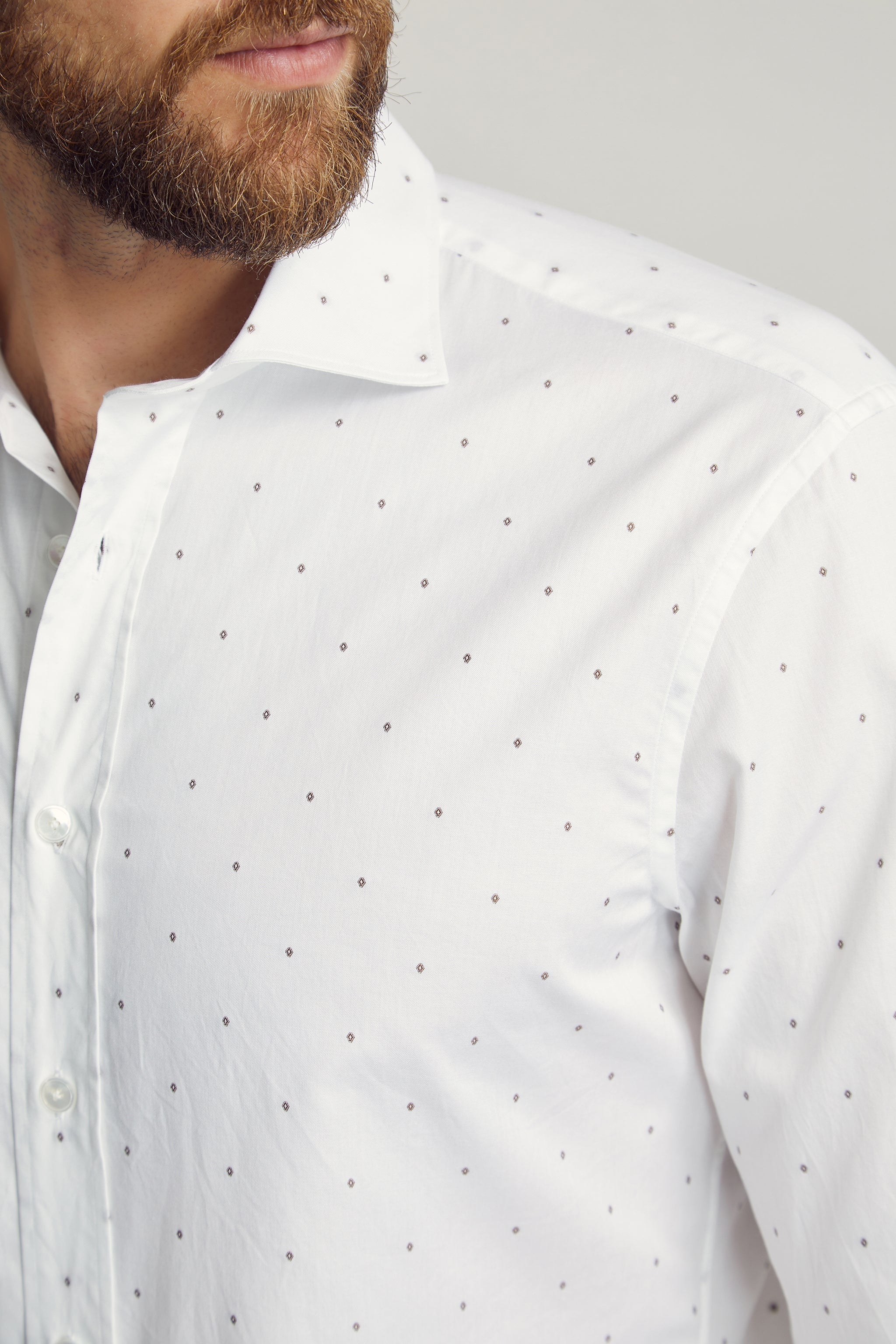 White Geometric Embroidered Dotted Shirt custom tailored in Sydney Australia.