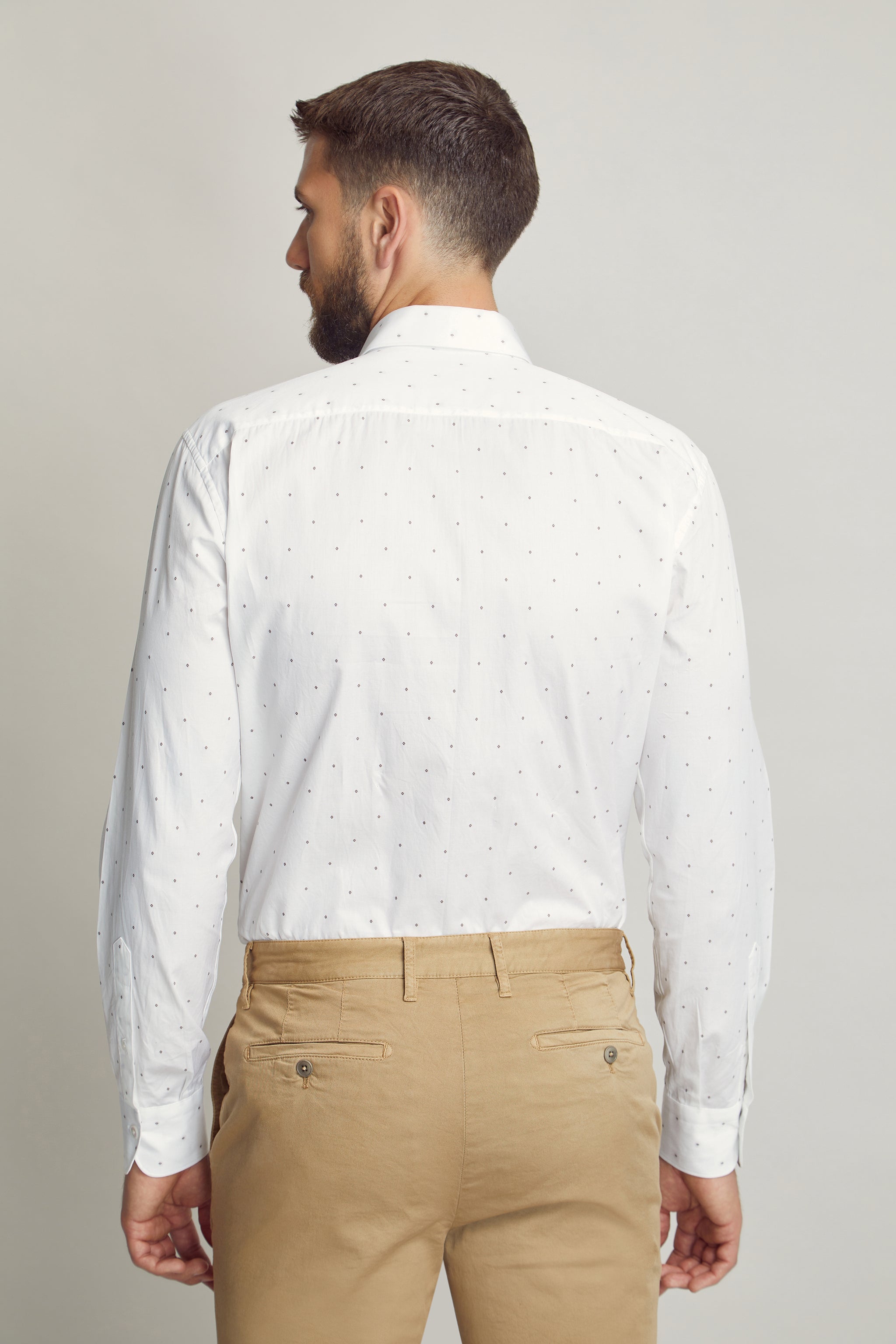 Geometric Embroidered Shirt custom tailored in Sydney Australia, back view.