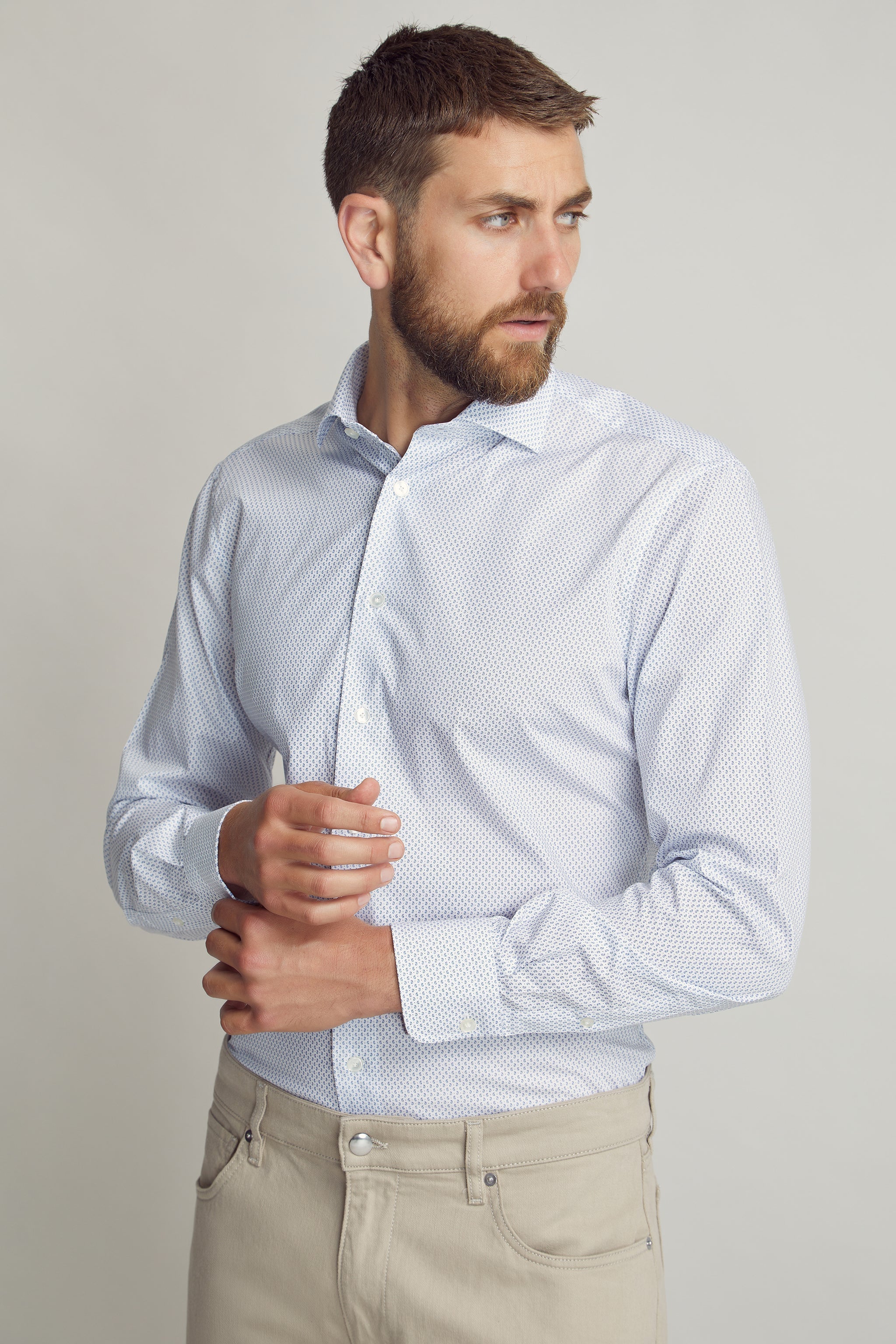 Blue Paisley Geometric Print Shirt custom tailored in Sydney Australia.