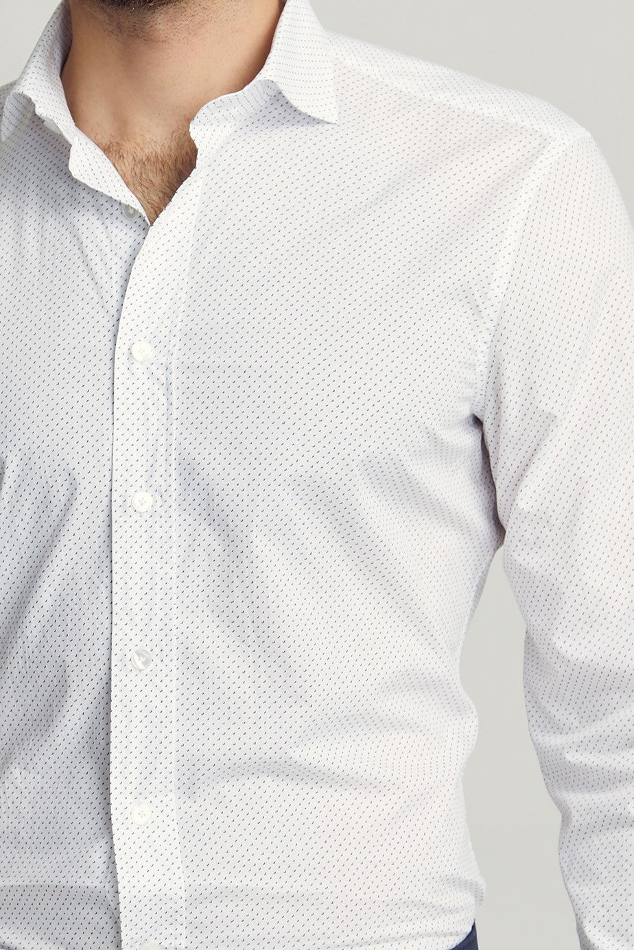 Black Seagull Geometric Print Shirt custom tailored in Sydney Australia, close up view.