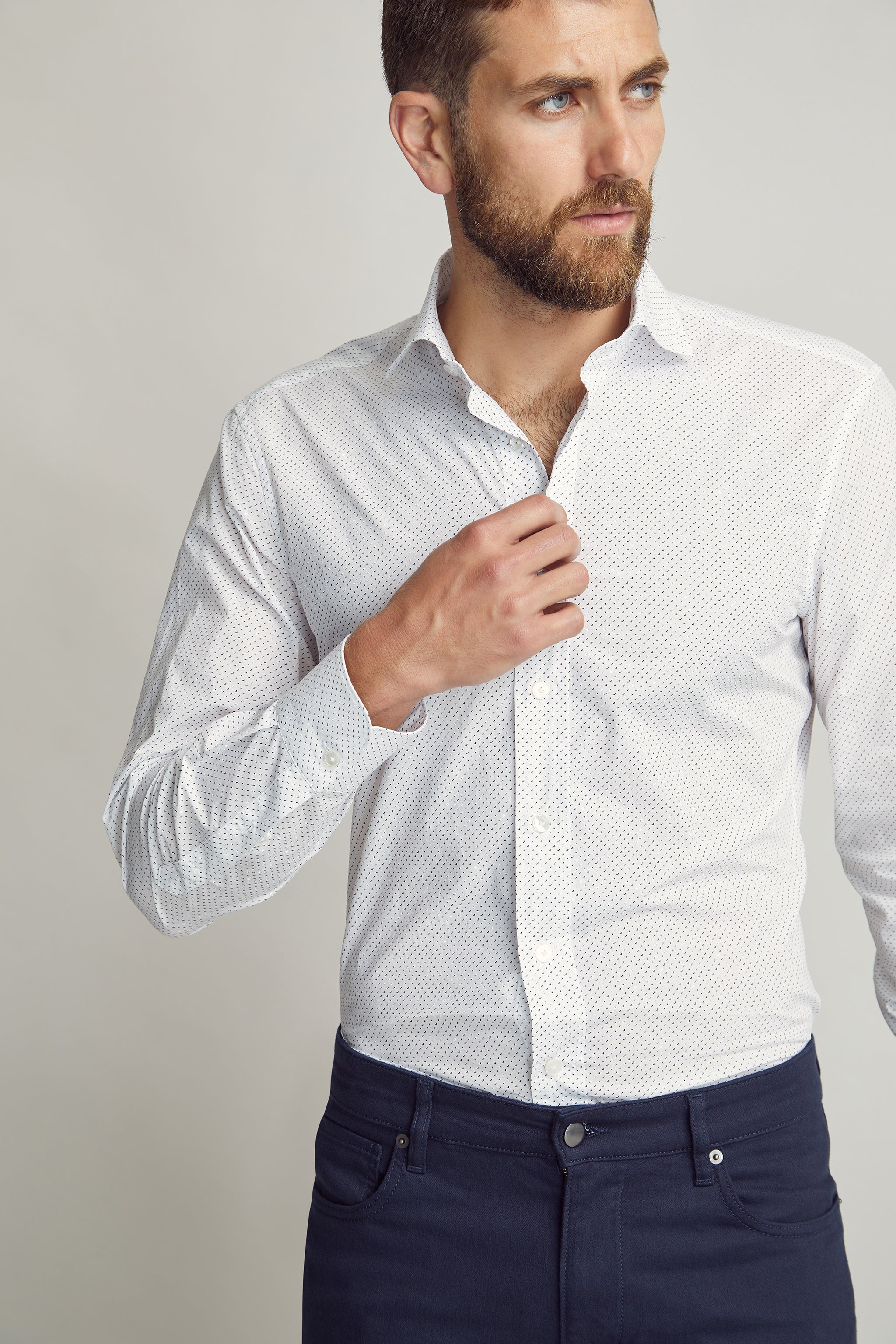 Black Seagull Geometric Print Shirt custom tailored in Sydney Australia.