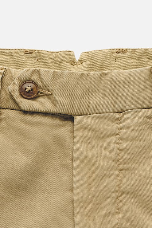 Khaki Light Weight Chinos custom tailored in Sydney Australia, close up view.