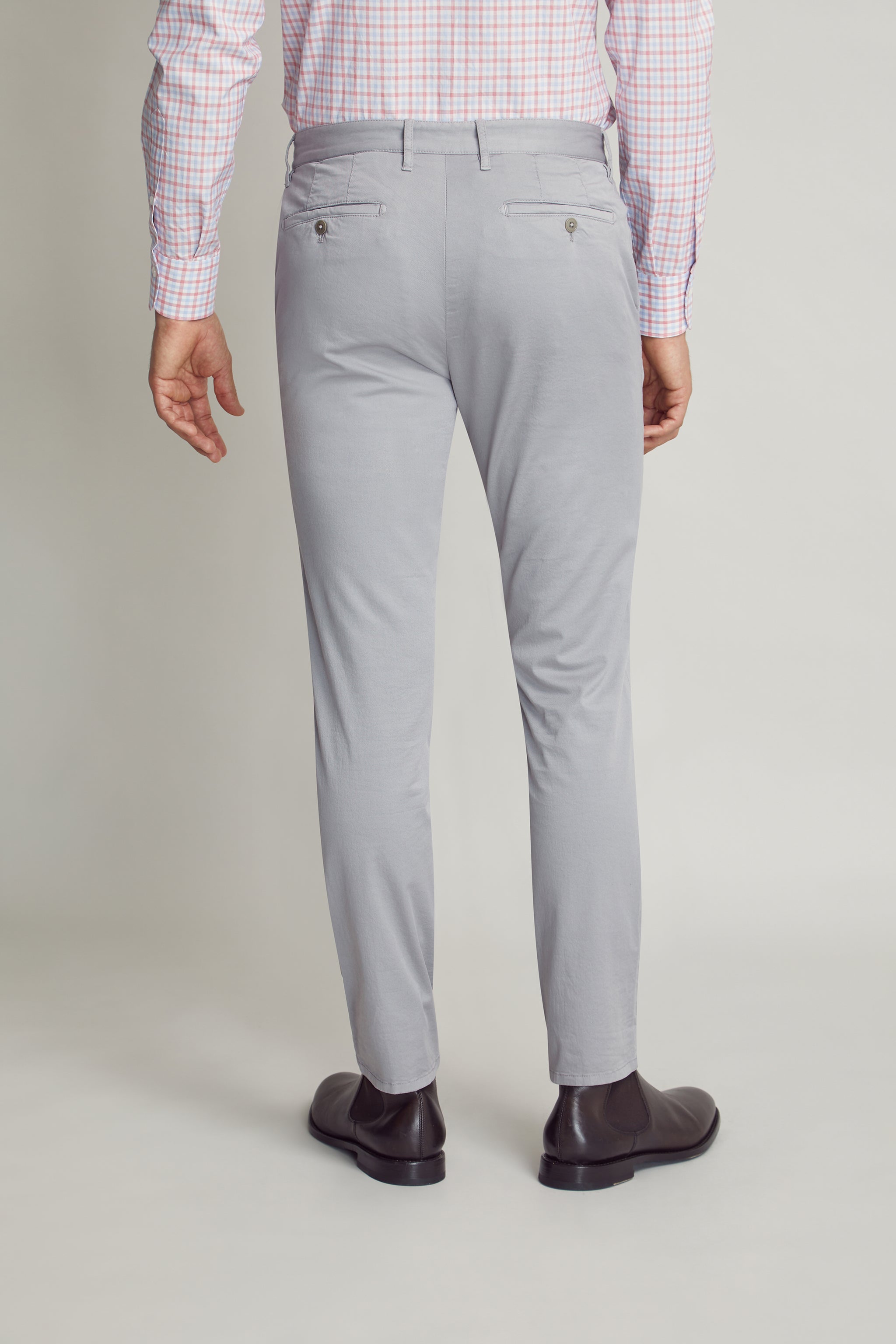 Light Gray Light Weight Chinos custom tailored in Sydney Australia, back view.