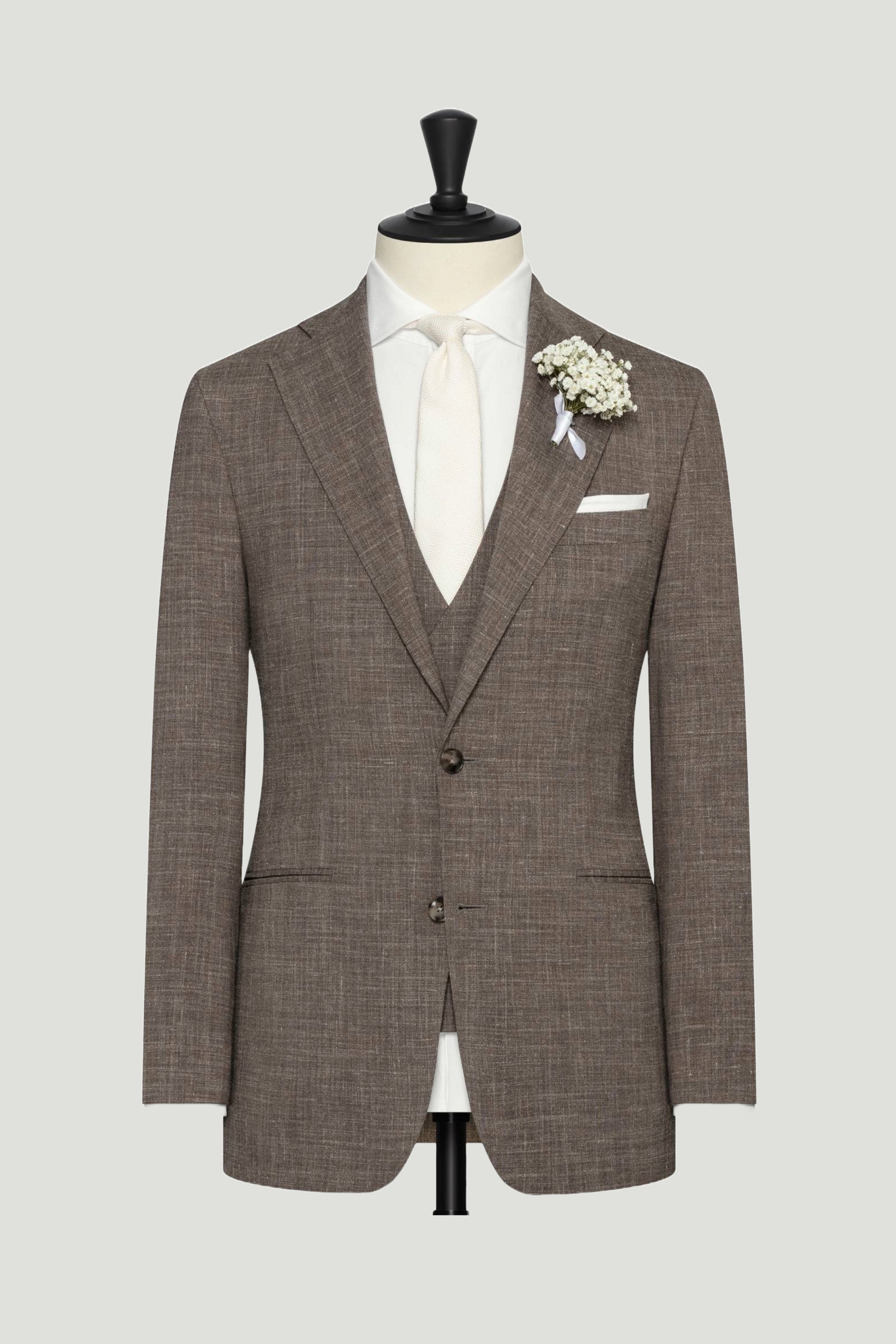 Dark taupe Linen Blend Suit custom tailored in Sydney Australia.