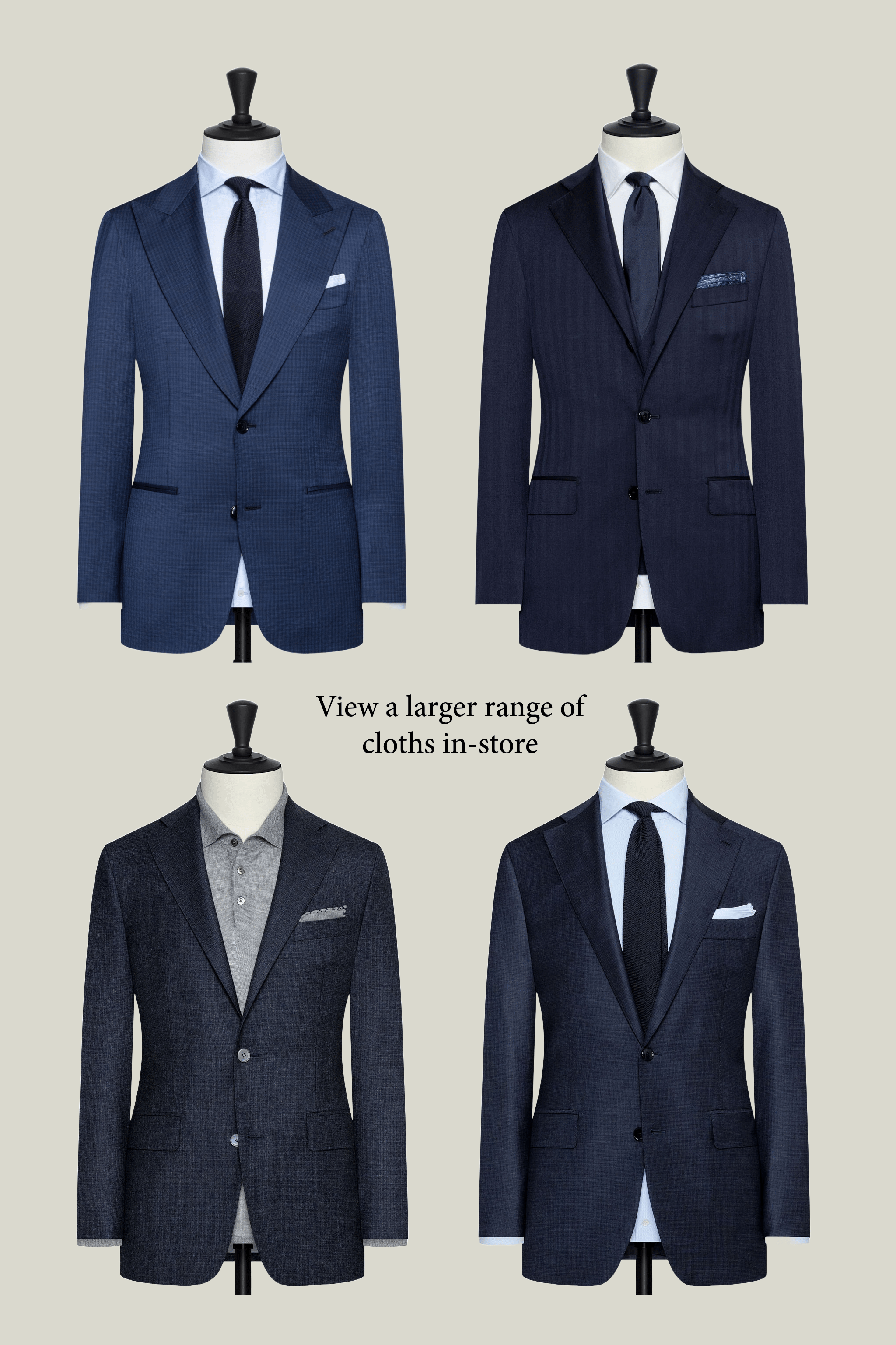 Navy Suit options custom tailored in Sydney Australia.
