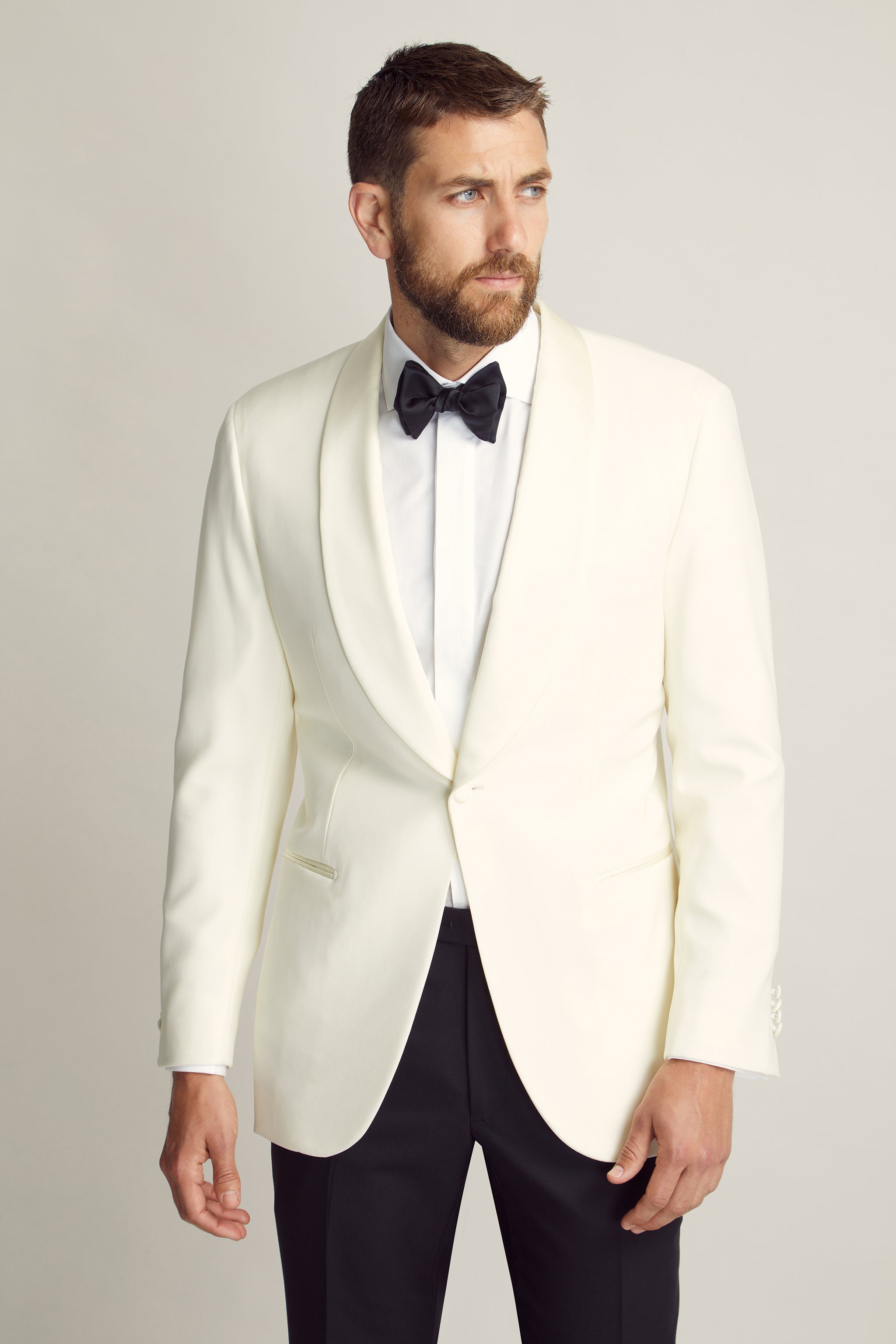 Off White Wool Tuxedo Jacket custom tailored in Sydney Australia.