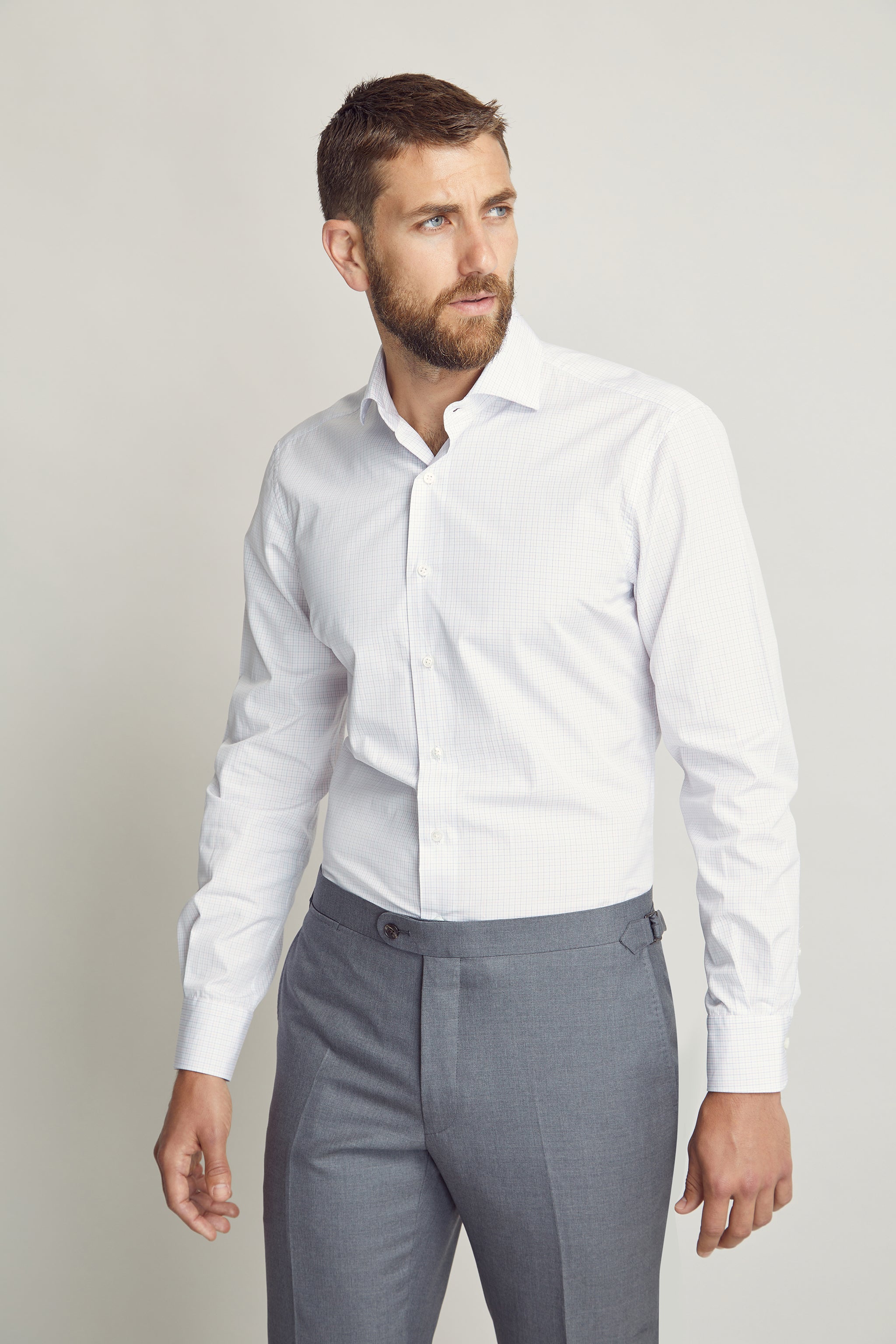 White with Pink Stripe Dress Shirt custom tailored in Sydney Australia.