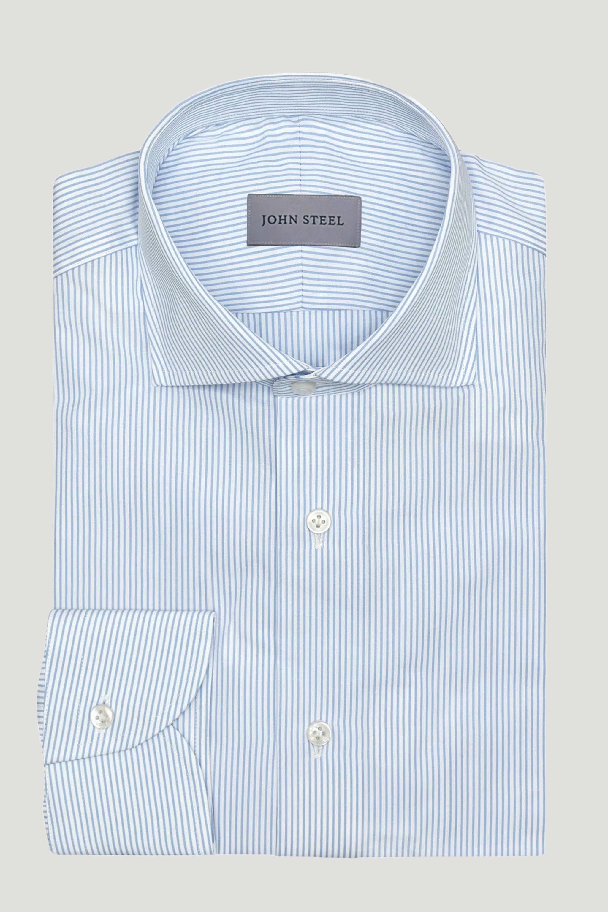 White with Blue Stripe Business Shirt custom tailored in Sydney Australia.