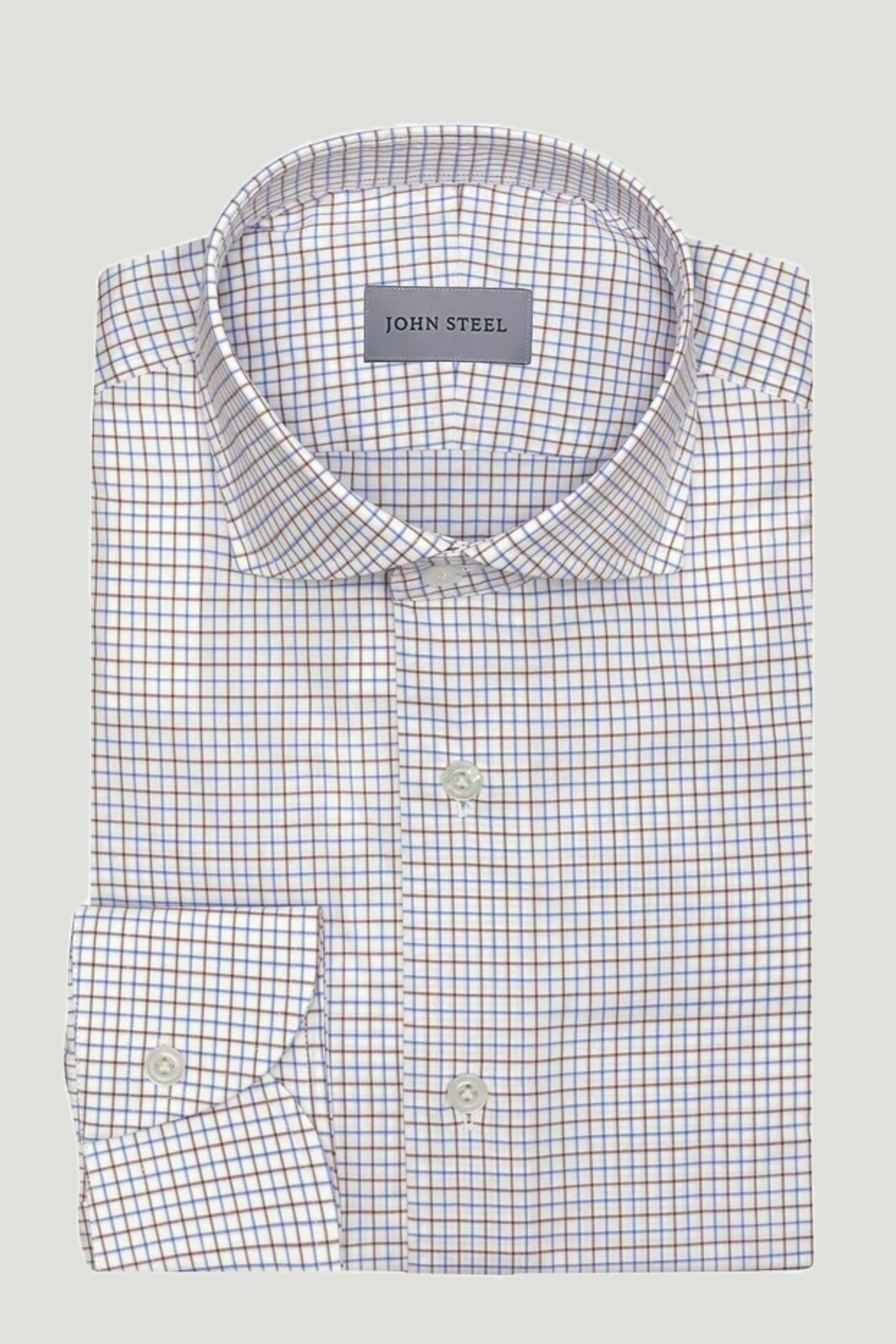 White with Brown Check Business Shirt custom tailored in Sydney Australia.