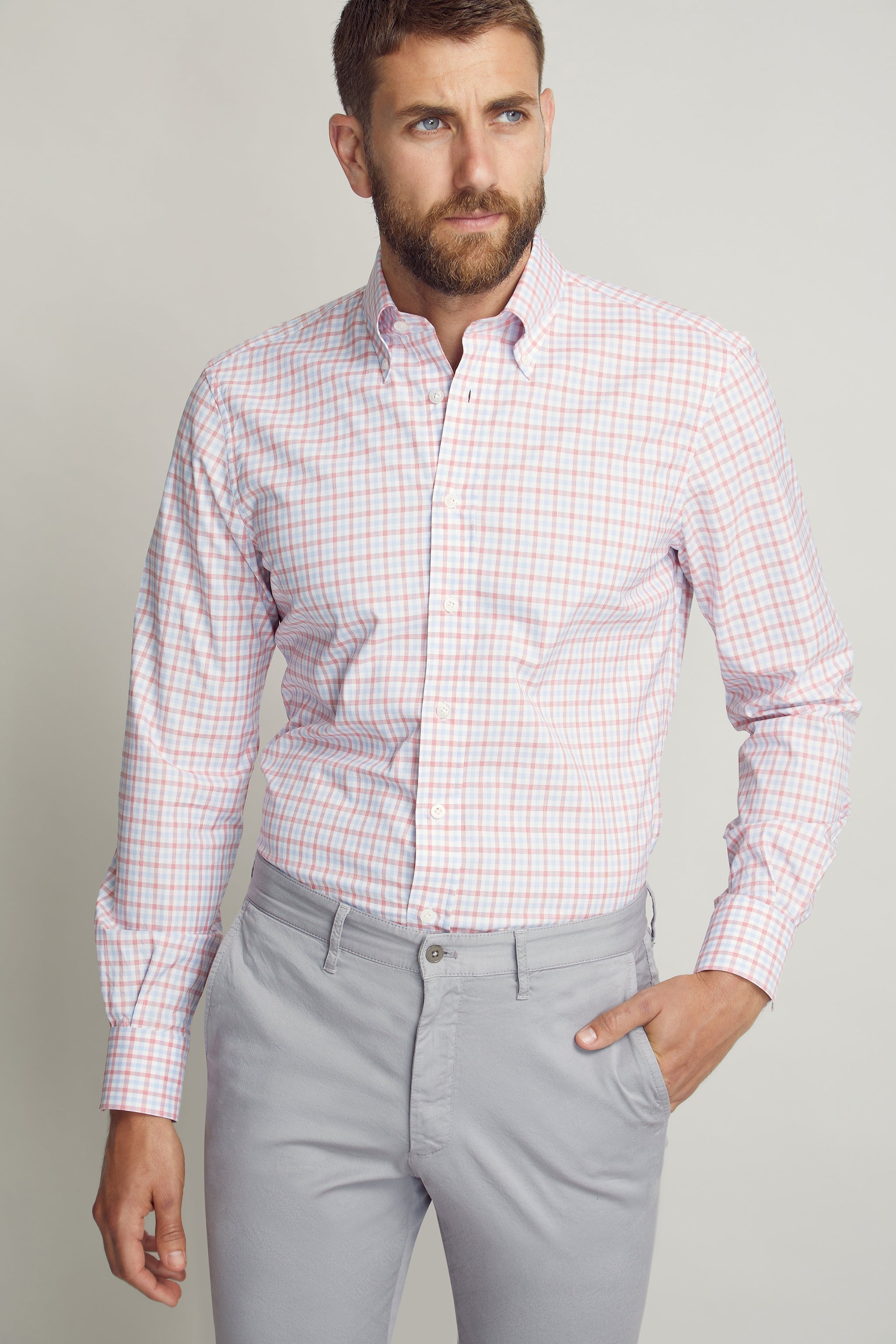 Red Check Button Up Shirt custom tailored in Sydney Australia.