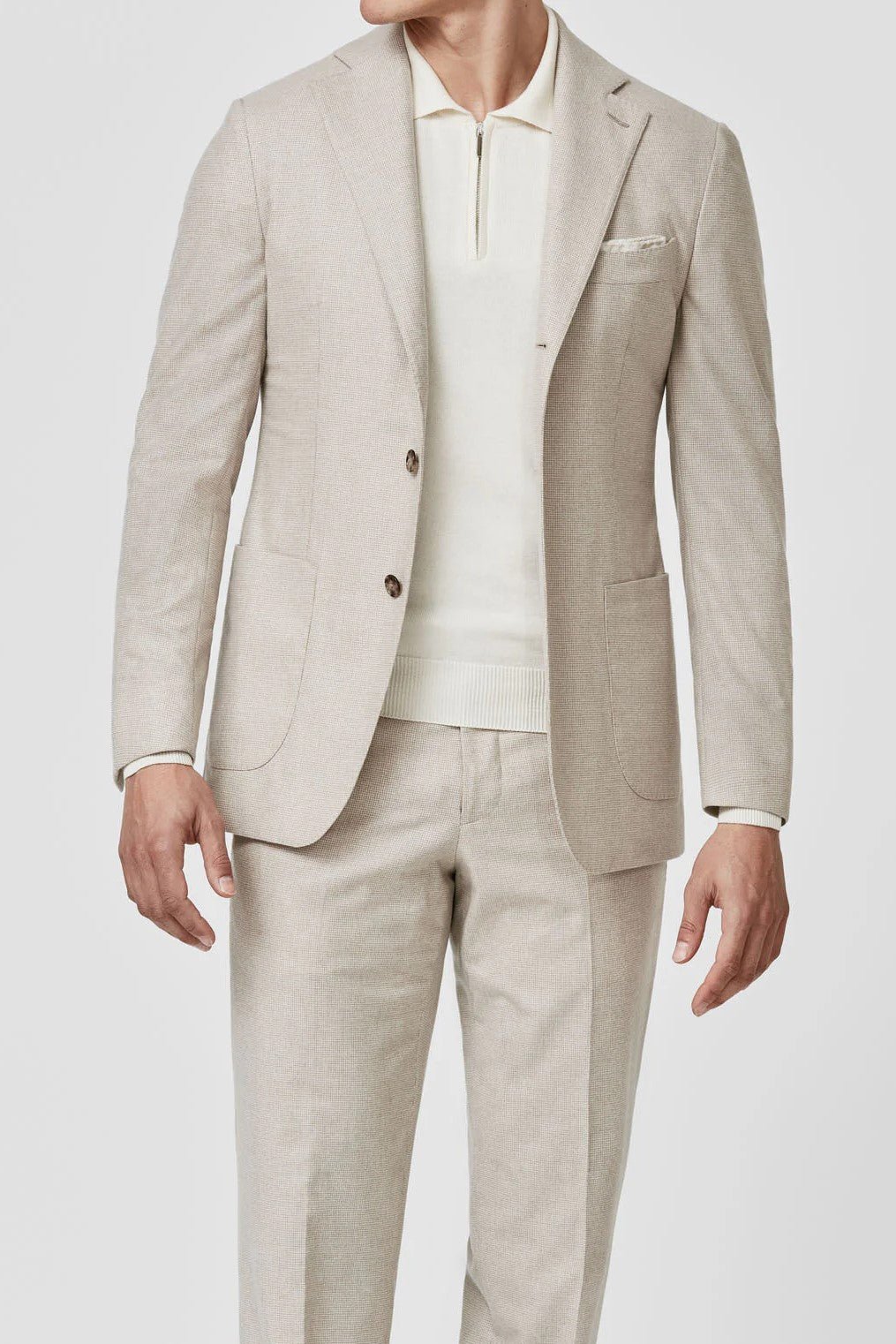 Sand Wool Cashmere Houndstooth sport coat custom tailored in Sydney Australia.