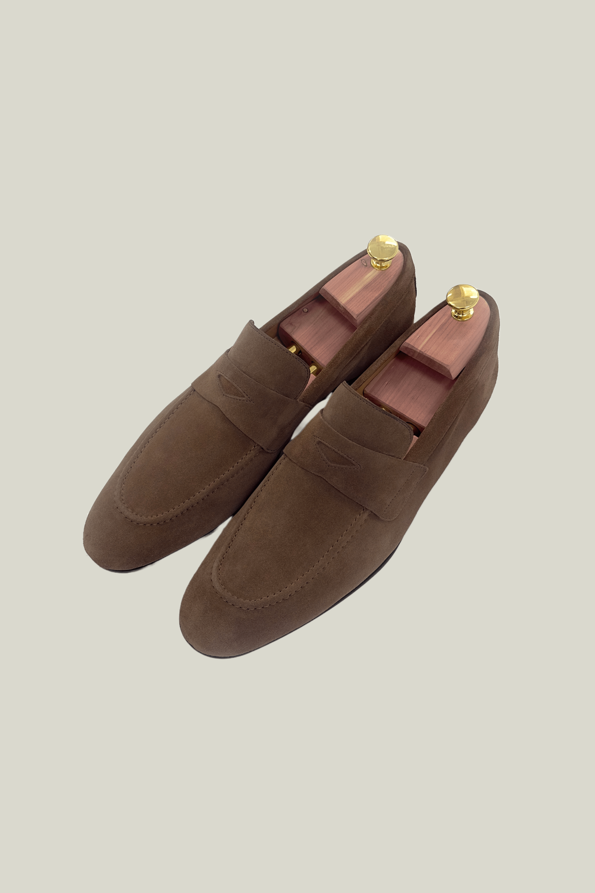 Tan Suede Penny Loafer custom made in Italy.