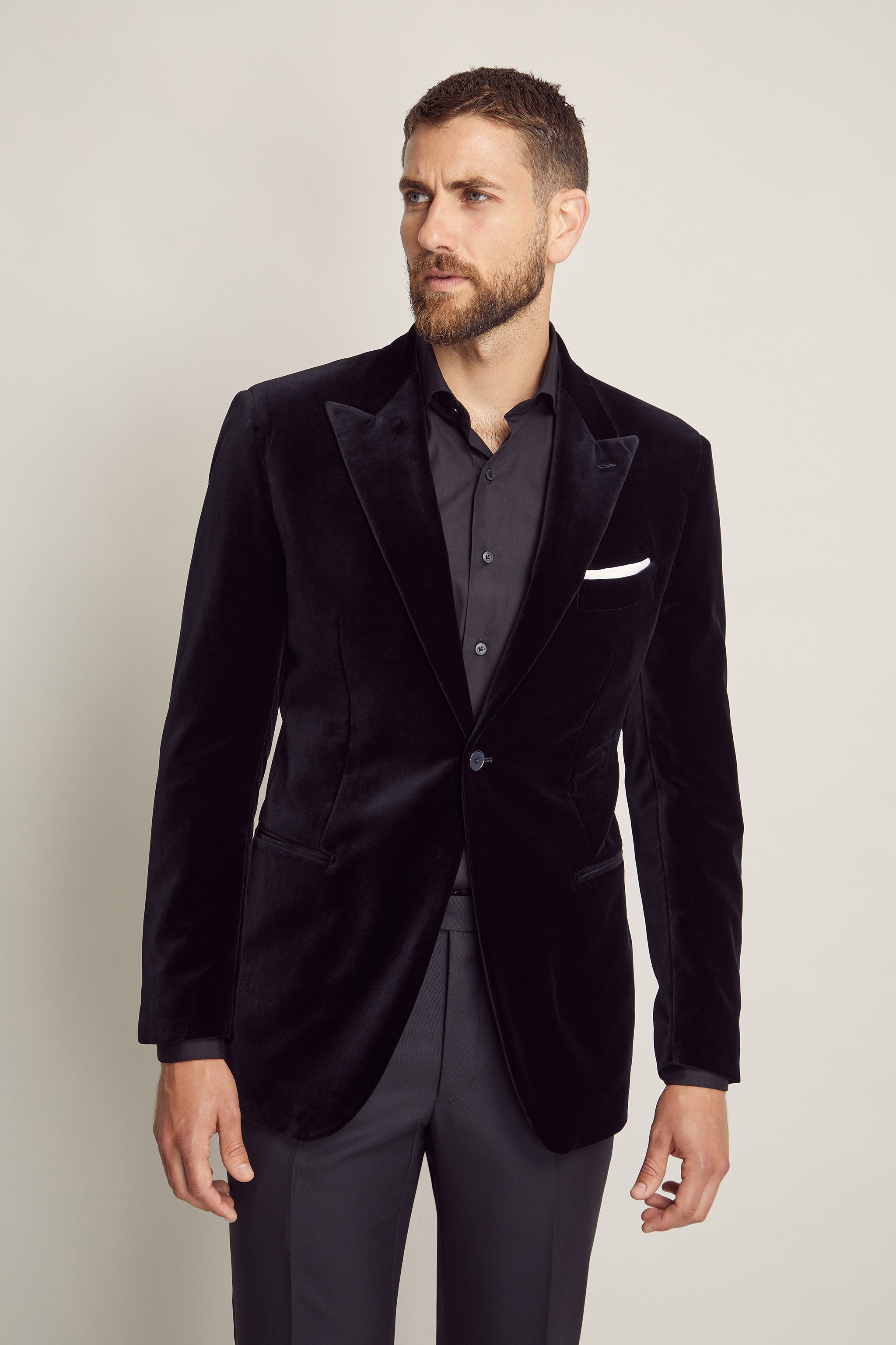 Black Velvet Cotton Jacket custom tailored in Sydney Australia.
