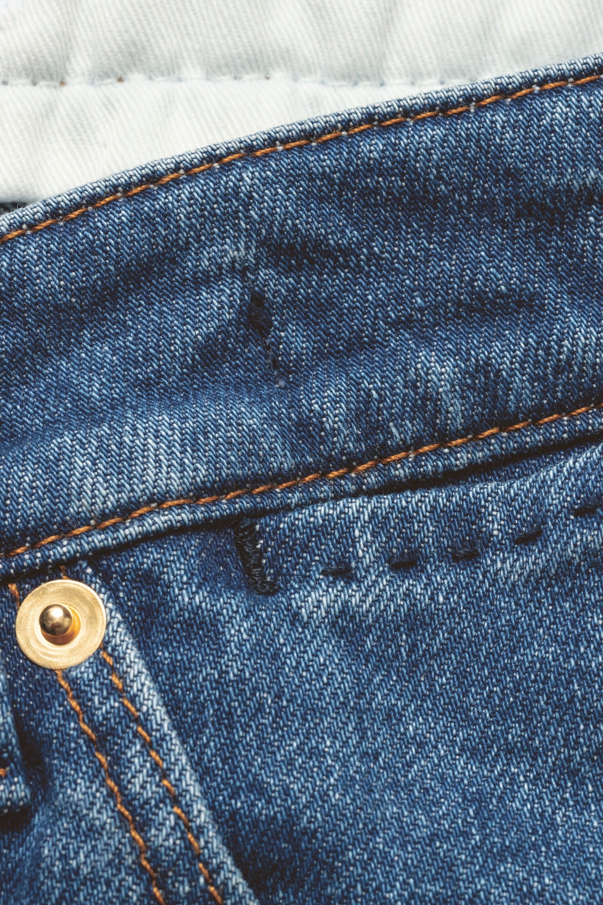 Mid Blue Washed Denim Jeans custom tailored in Sydney Australia, close up view.