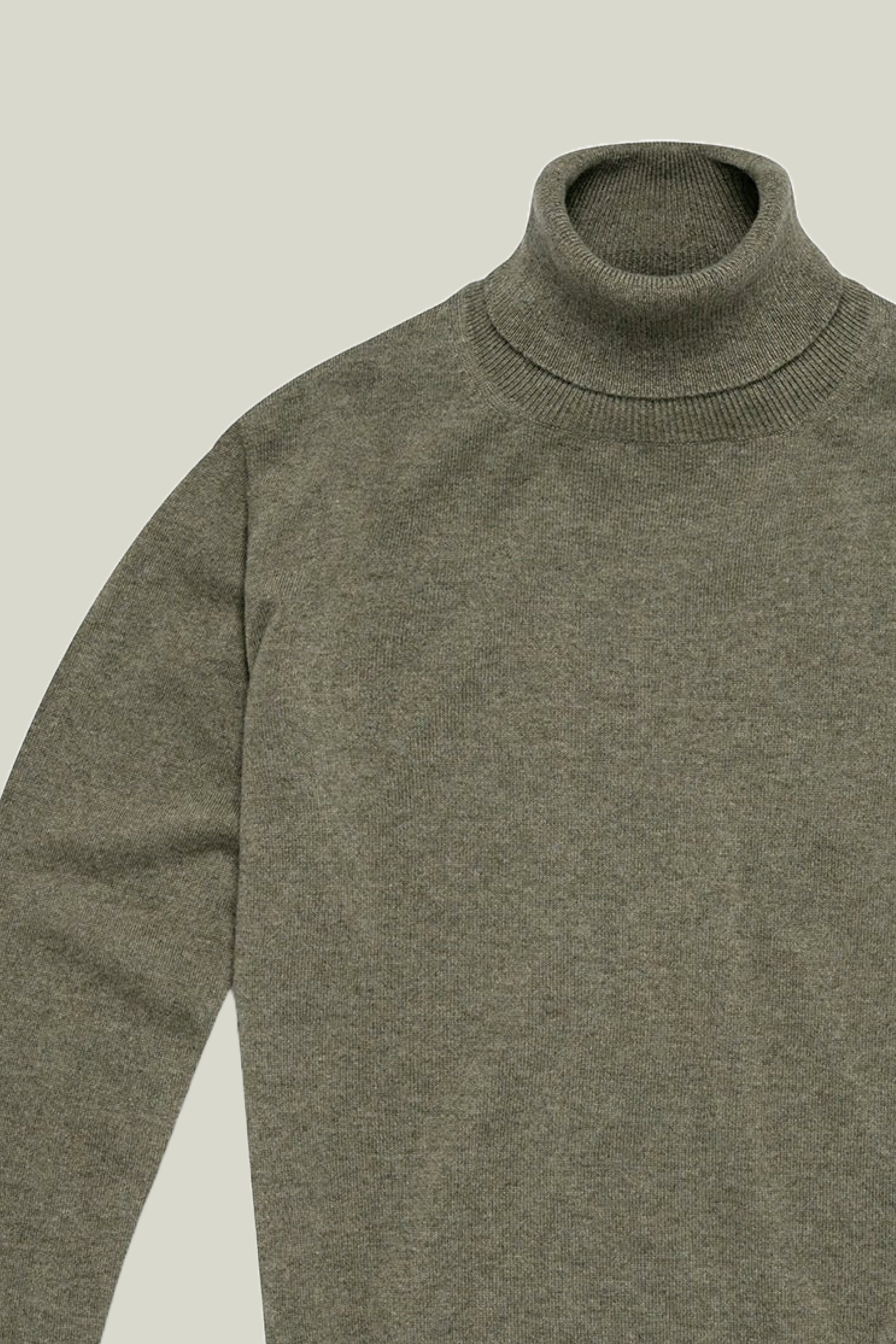 Olive green Wool Cashmere Turtle Neck knit custom tailored in Sydney Australia.