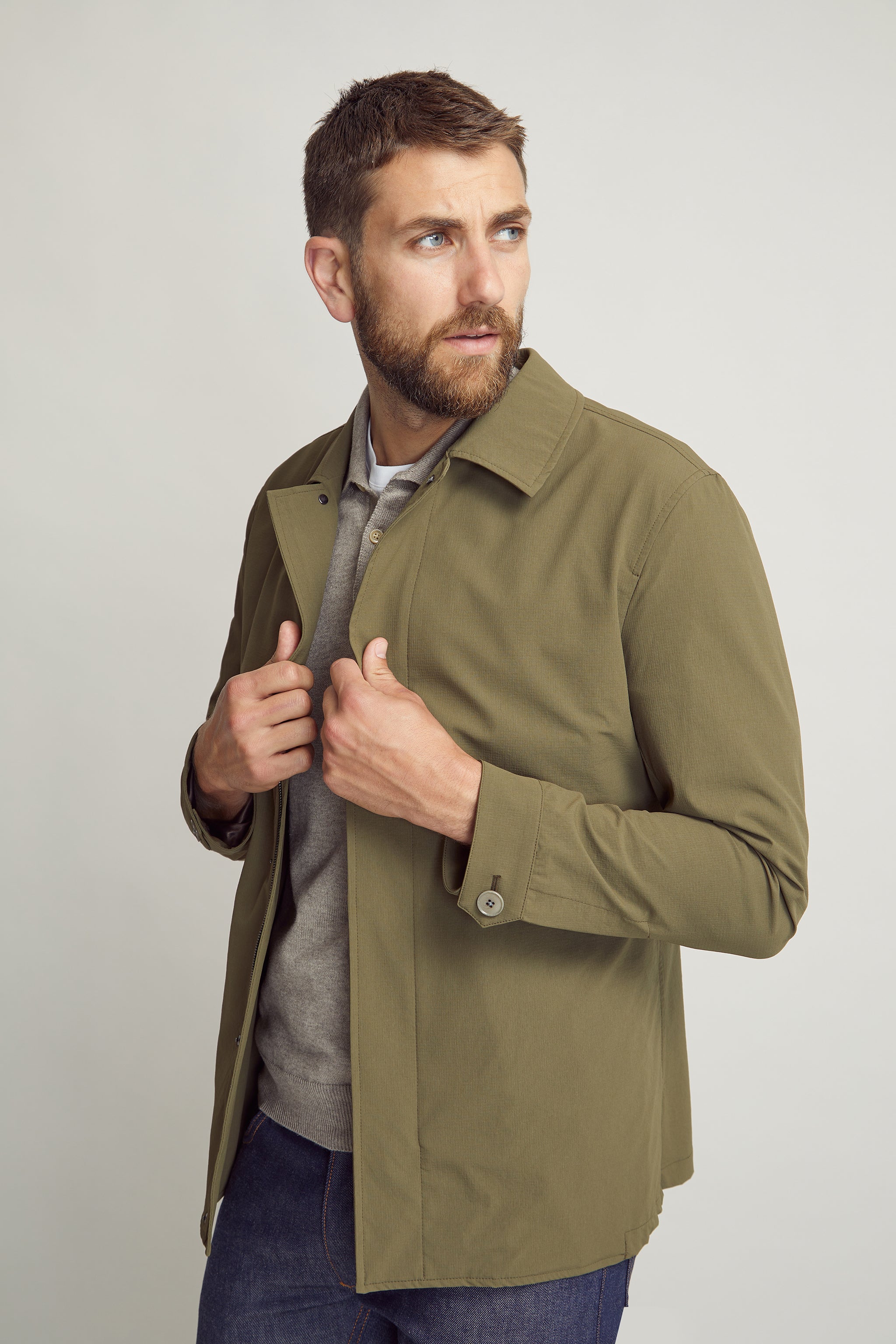 Olive Micro Checked Zip Through Jacket